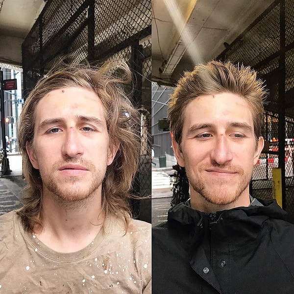 1. Парень не просто стрижет, а создает образы для бездомных