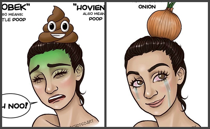 Котлета, дверная ручка и лук: Самые забавные названия прически "пучок" со всего мира в иллюстрациях казахской художницы