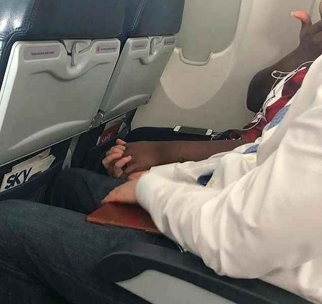 “The people across aisle didn’t know each other. She was flying for the first time and was terrified. He talked her through it and held her hand. Just people being people.”