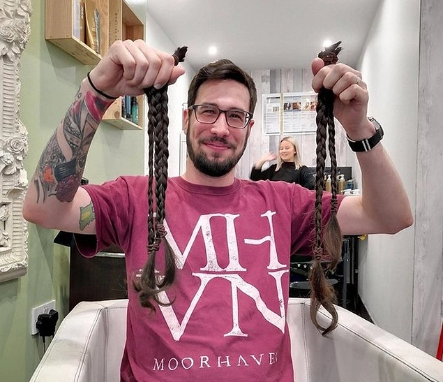 “My husband donated 17 year’s worth of hair growth today to The Little Princess Trust.”