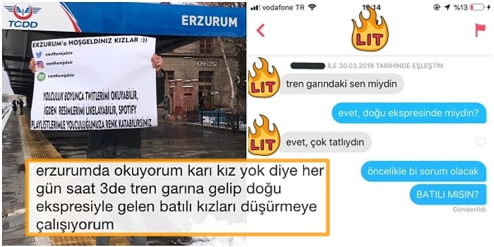 Düşüyor mu Böyle? Doğu Ekspresi'yle Geçenleri Erzurum'da Pankartla Karşılayan ve Batılı Düşürmeye(!) Çalışan Genç