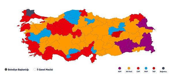 Sitede yer alan haritada İstanbul'un CHP tarafından kazanıldığı görülüyor.