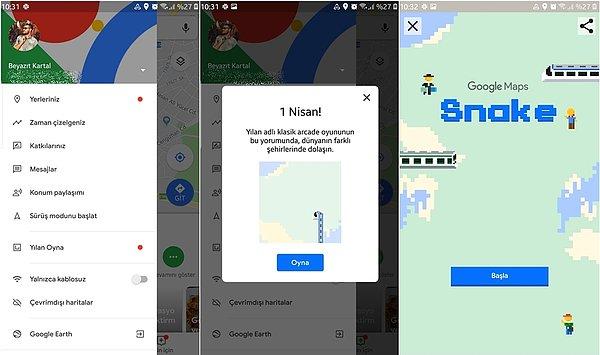 Google Haritalar Yılan Oyunu