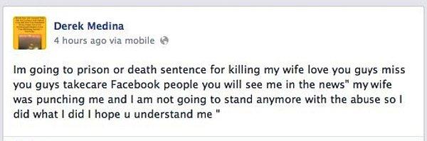 Derek Medina ömür boyu hapis cezasına çarptırılıyor. Ve yine Facebook hesabından şu sözleri paylaşıyor: