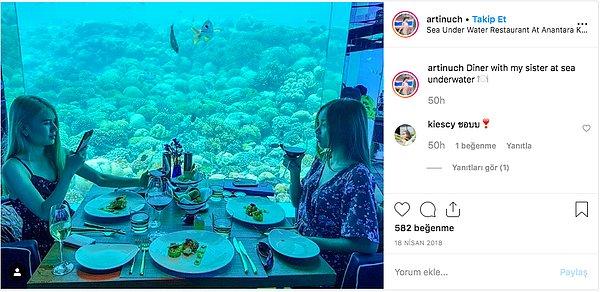 14. Köpek balıkları ile bir akşam yemeği yemek isteyenlere Maldivler'de Anantara Kihavah Villa restoran tam da bunu sunuyor.