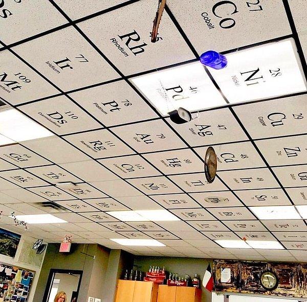 18. "Kimya öğretmenimiz, sınıfımızın tavanını çok havalı bir hale getirdi."