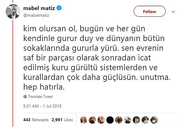 Gökkuşağının renklerini yüreğinde barındıran Mabel Matiz, LGBT mücadelesinin de en büyük destekçilerinden biri...