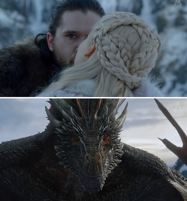 12. А момент с "осуждающим" поцелуй Джона и Дайенерис драконом уже стал культовым и превратился в мем