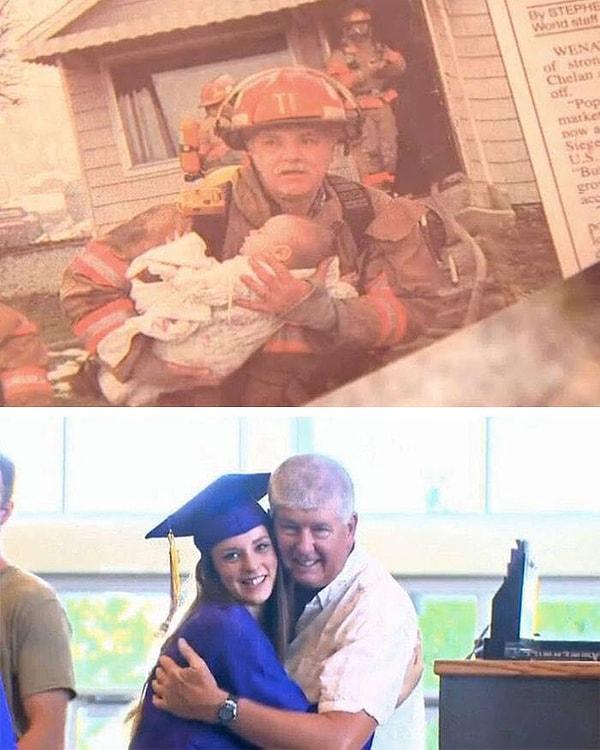 10. Bu emekli itfaiyeci 17 yıl önce bir yangından kurtardığı kızın mezuniyetine davet edildi.