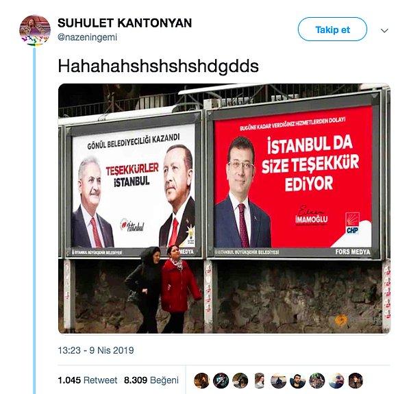 8. "Binali Yıldırım’ın ‘Teşekkürler İstanbul’ afişlerinin yanına İmamoğlu afişlerinin asıldığı iddiası."