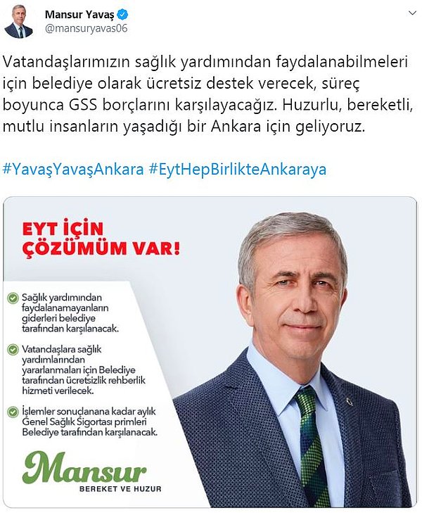 Ankara Büyükşehir Belediyesi Başkanı Mansur Yavaş, seçimden önce, EYT mağdurlarına şöyle seslenmişti 👇