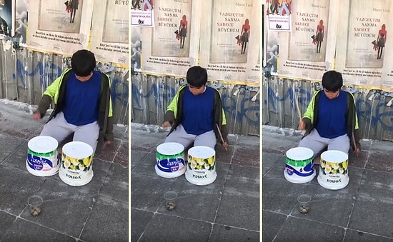 Elindeki İmkanlarla Sokakta Müzik Yapan Ufaklık