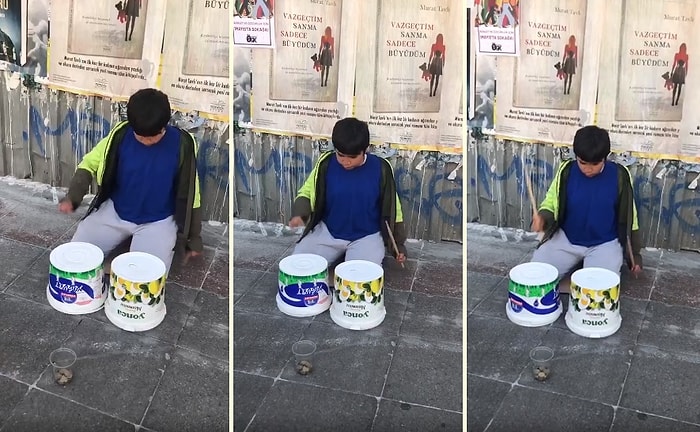 Elindeki İmkanlarla Sokakta Müzik Yapan Ufaklık