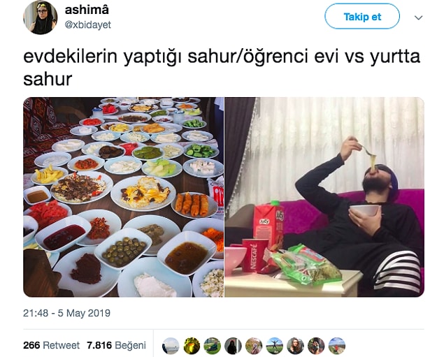 Bekar evinde sahurda sadece yumurta veya patates varken aile evinde sanki sefere gidilecekmiş gibi her çeşit yemek yapılır.