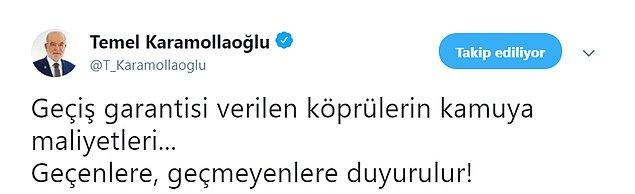 Köprülerdeki zararı konu alan video Saadet Partisi Genel Başkanı Temel Karamollaoğlu tarafından Twitter'dan paylaşıldı.