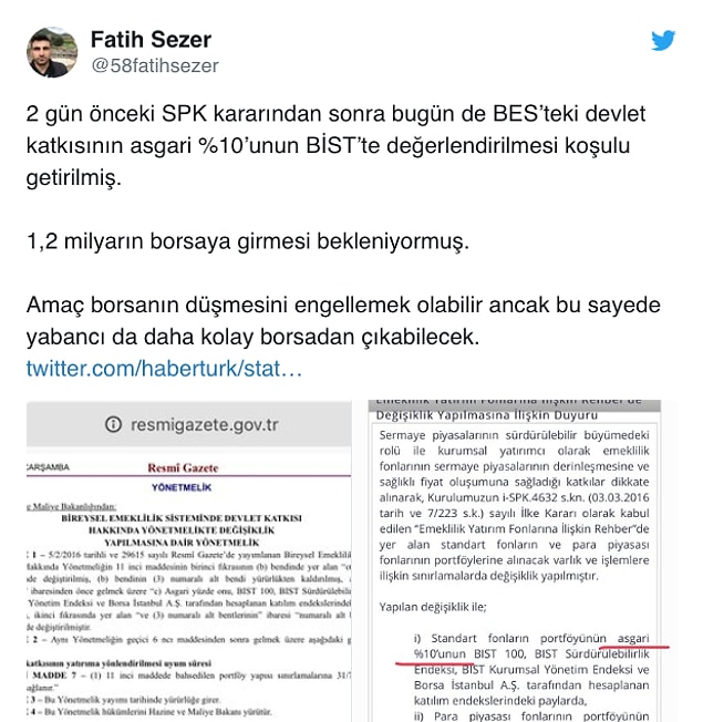 BES devlet katkılarının yatırım kalemlerinin oranlarında değişiklik sosyal medyanın da gündeminde.