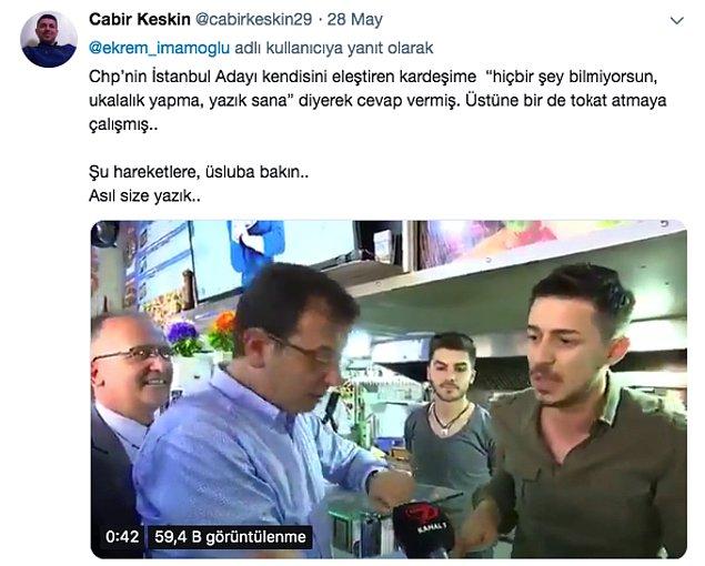 Daha sonra söz konusu esnafın abisi olduğunu söyleyen Cabir Keskin, Ekrem İmamoğlu'na Twitter üzerinden şöyle bir mesaj gönderdi.