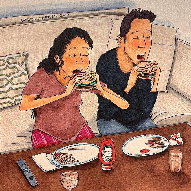 Теплые объятия и романтика на кухне: Карикатуры о нежностях от американской художницы