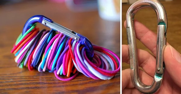 1. Чтобы резинки не терялись и не валялись по квартире, используйте для их хранения обычный карабин
