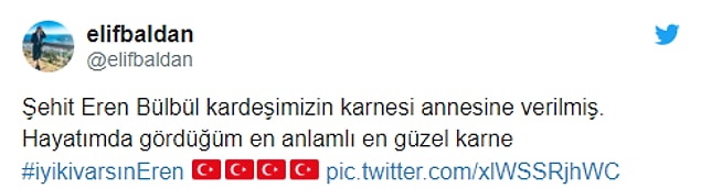 Eren Bülbül'ün karnesiyle ilgili sosyal medyadan da paylaşımlar yapıldı...