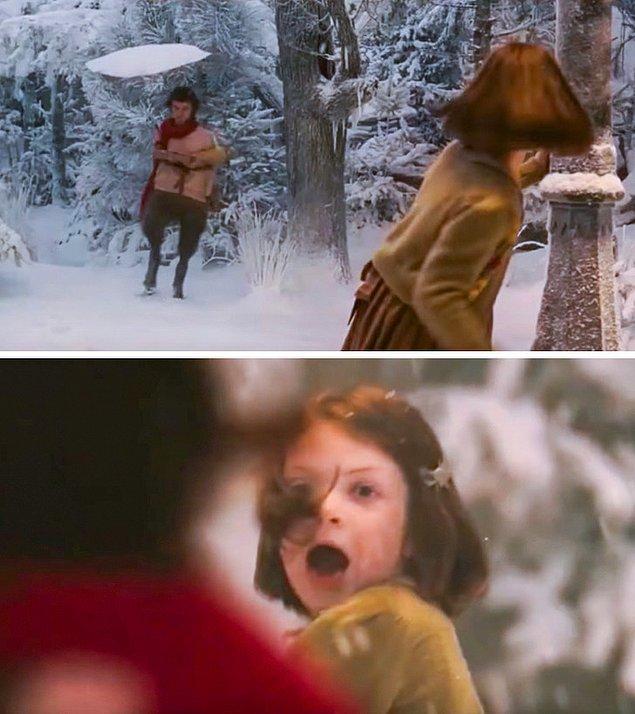7. The Chronicles Of Narnia: The Lion, The Witch and The Wardrobe'da Mr. Tumnus'ın ilk kez gördüğüne dair gerçek bir tepki verebilmek için, Lucy'yi canlandıran Georgie Henly gözlerini bağlamış.