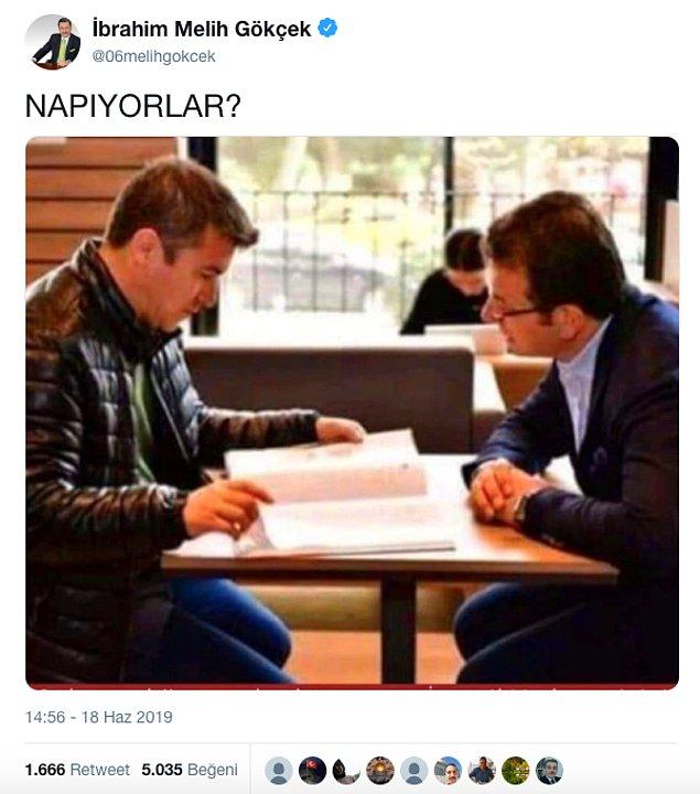 Tüm bu gelişmelerin ardından eski Ankara Büyükşehir Belediye Başkanı İ. Melih Gökçek Twitter hesabından bir fotoğraf paylaştı ve "Napıyorlar?" diye sordu.
