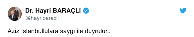 Baraçlı'nın Twitter hesabından yapılan açıklamada, şu ifadelere yer verildi 👇