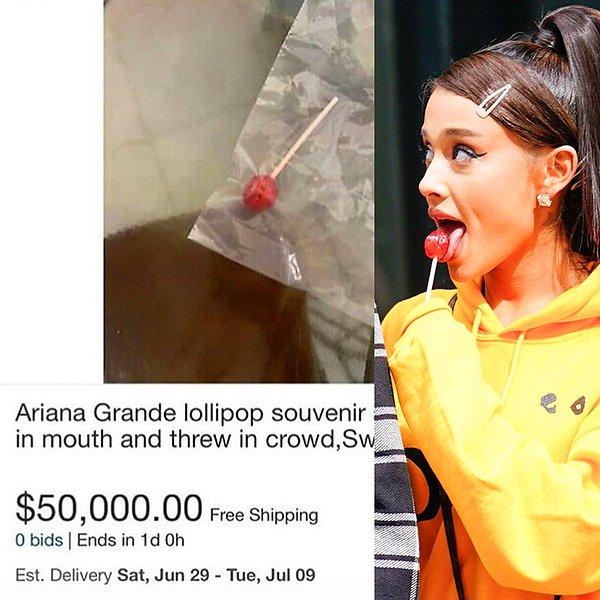 2. Ariana Grande hanımın, konserinde bir kere yalayıp seyirciye fırlattığı lolipopunu yakalayan kişi üşenmemiş ve satılığa çıkarmış.