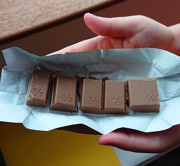 10. Eşit olmayan parçalar şeklinde üretilen çikolata: