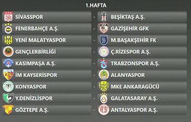 İşte 1.haftanın fikstürü:
