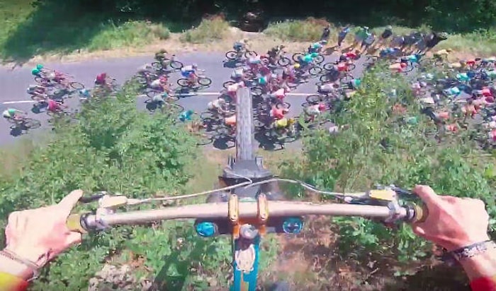 Fransa Bisiklet Turu'nda Yarışanların Üzerlerinden Bisikletle Atlayan Çılgın Adam!