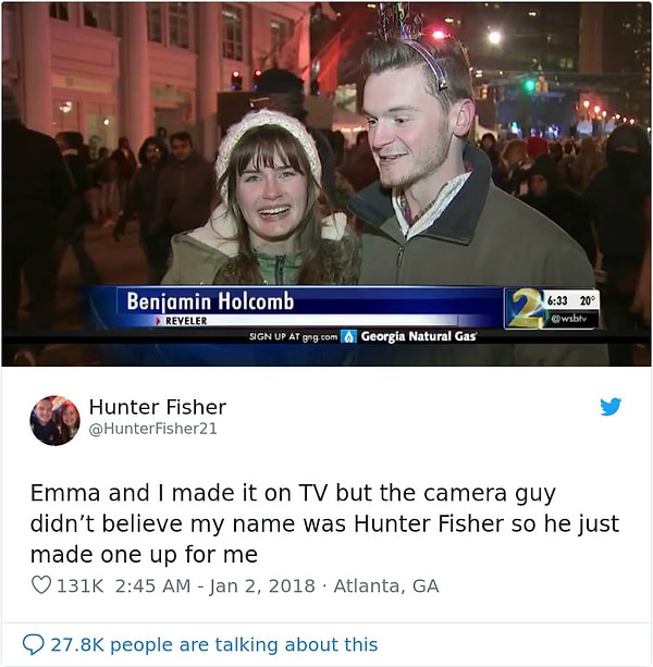 23. Он попал на телевидение, но оператор не поверил, что его зовут Хантер Фишер (Охотник Рыболов), и поэтому придумал ему новое имя.