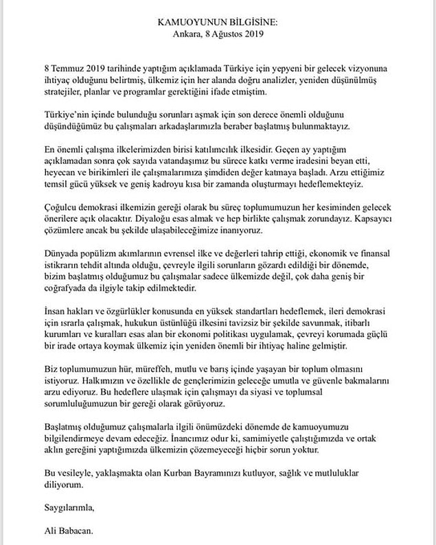 Babacan’ın mesajı şöyle 👇