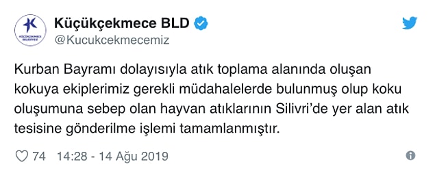 Ardından sosyal medya üzerinden "Hayvan atıklarının Silivri’de yer alan atık tesisine gönderilme işlemi tamamlanmıştır" mesajı paylaşıldı.