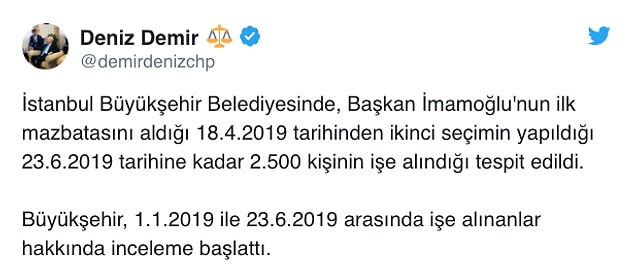 CHP Genel Başkan Başdanışmanı Deniz Demir de inceleme başlatıldığını duyurmuştu 👇