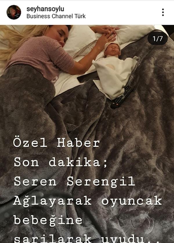 Seyhan Soylu'nun kendi Instagram hesabından yaptığı paylaşımda ise Seren Serengil, oyuncak bir bebek ile yatarken görülüyor...