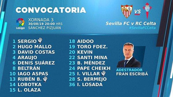 Okay Yokuşlu, Celta Vigo'nun deplasmanda Sevilla ile 1-1 berabere kaldığı maçın kadrosunda yoktu.