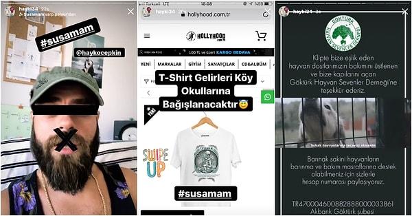 #Susamam şarkısında ‘adalet’ kısmını seslendiren Hayki 10 tişört alarak bağış zinciri başlattı ve pası Hayko Cepkin'e attı.