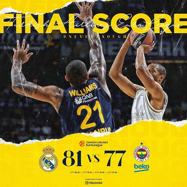Son üç dakikada skoru 73-73'e getiren ve yeniden maça ortak olan Fenerbahçe Beko, kalan bölümde rakibini durdurmakta zorlandı ve salondan 81-77 mağlup ayrıldı.