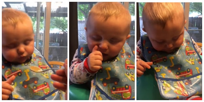 Yorgunluktan Gözleri Kapansa da Yemeğe Hayır Diyemeyen Miniğin Mama Keyfi