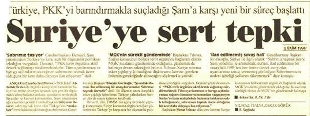 1998 - Türkiye ile Suriye arasında Adana Mutabakatı imzalandı.