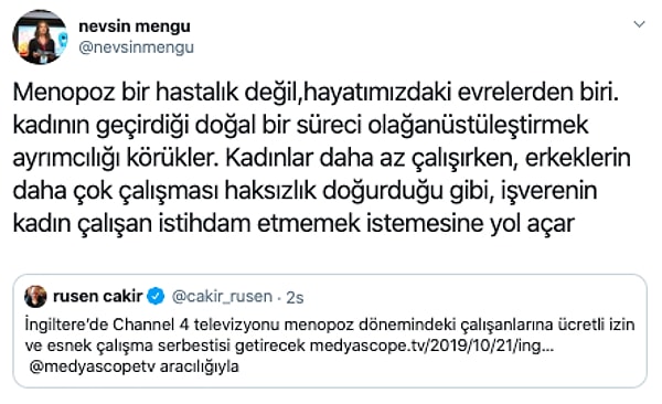 Nevşin Mengü, Twitter hesabında Ruşen Çakır'ın attığı şu tweete istinaden bunun eşitsizlik yaratabileceğini söyledi: