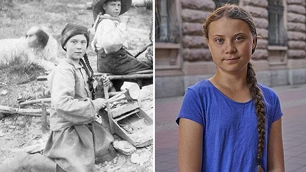 Washington Üniversitesi'nin arşivinde bulunan şu aşağıda görmüş olduğunuz 121 yıllık fotoğraftaki kız çocuğu İsveçli iklim aktivisti Greta Thunberg’e aşırı benzerliğiyle dikkat çekti.