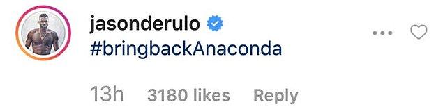 Fotoğrafı için yardım isteyen Derulo #bringbackAnaconda (Anakonda'yı geri getir) isimli bir hashtag başlattı.