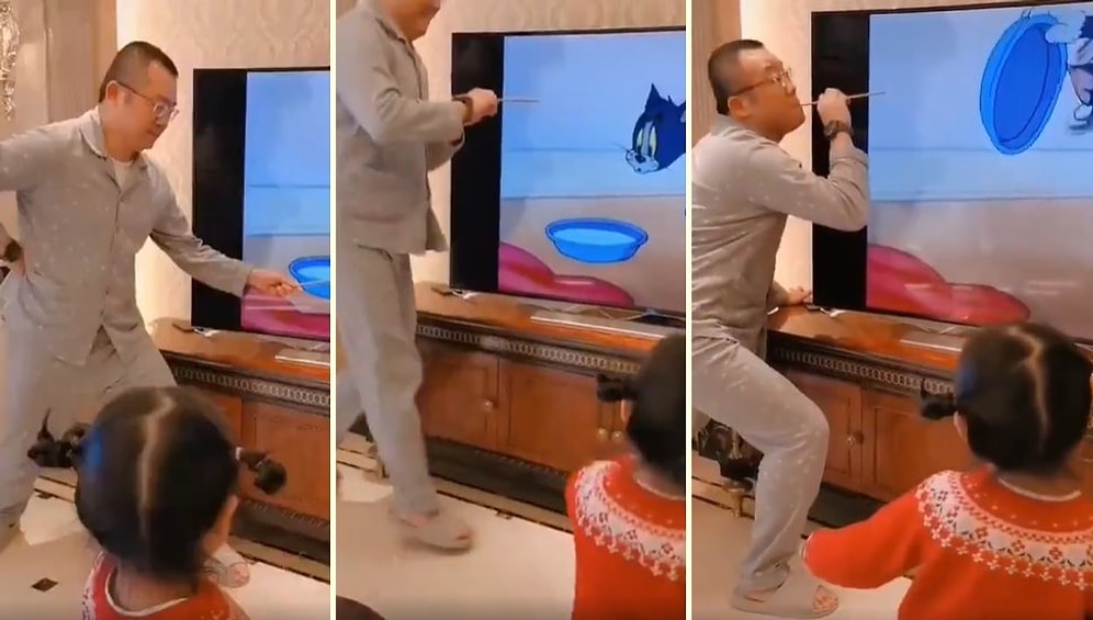 Tom ve Jerry Çizgi Filmini Başka Bir Boyuta Taşıyarak Kızına Eğlenceli Anlar Yaşatan Baba!