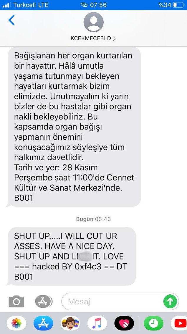 Küçükçekmece Belediyesi adına gönderilen ve tartışma yaratan SMS şu şekilde 📌