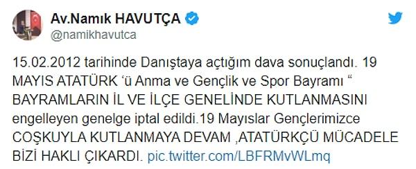 Konunun takipçisi olan CHP eski milletvekili Namık Havutça da gelişmeyi sosyal medya hesabından duyurdu