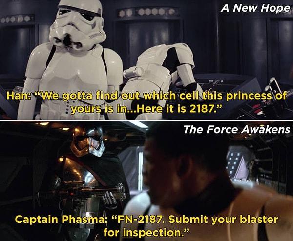 1. Leia'nın A New Hope filmindeki hücre numarası, Finn'in stormtrooper ismiyle aynı.