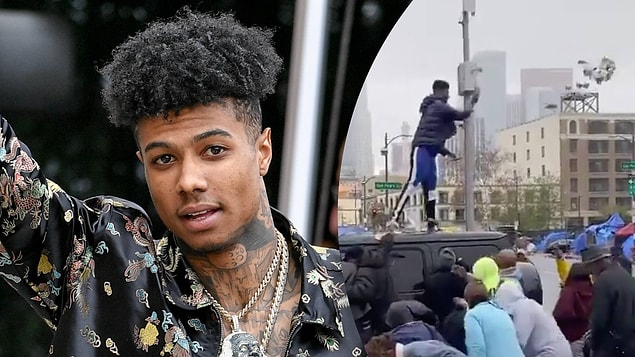 'Blueface' olarak bilinen rapçi Johnathan Michael Porter, Los Angeles şehrinde bulunan Skid Rov bölgesinde, lüks cipinin üzerine çıkarak çevresinde toplanan insanlara para saçtı.