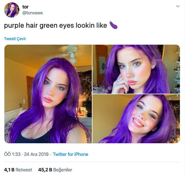 Sarı saçlarını radikal bir kararla mora boyadıktan sonra takipçileriyle yeni görünüşünü paylaşan Torie aklımızı başımızdan aldı desek yalan olmaz!
